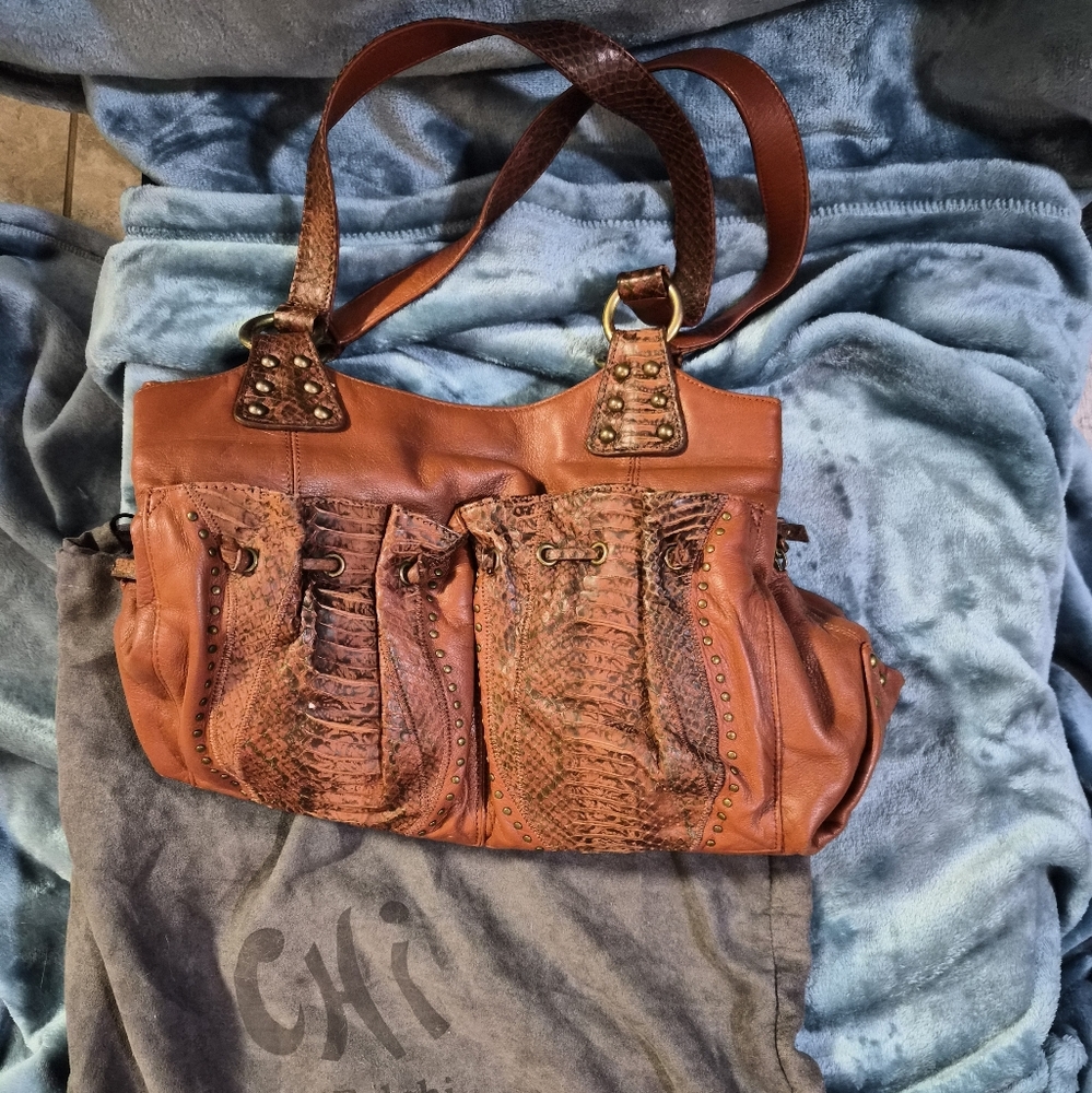 Chi Carlos Falchi Tan Leather Shoulder Bag